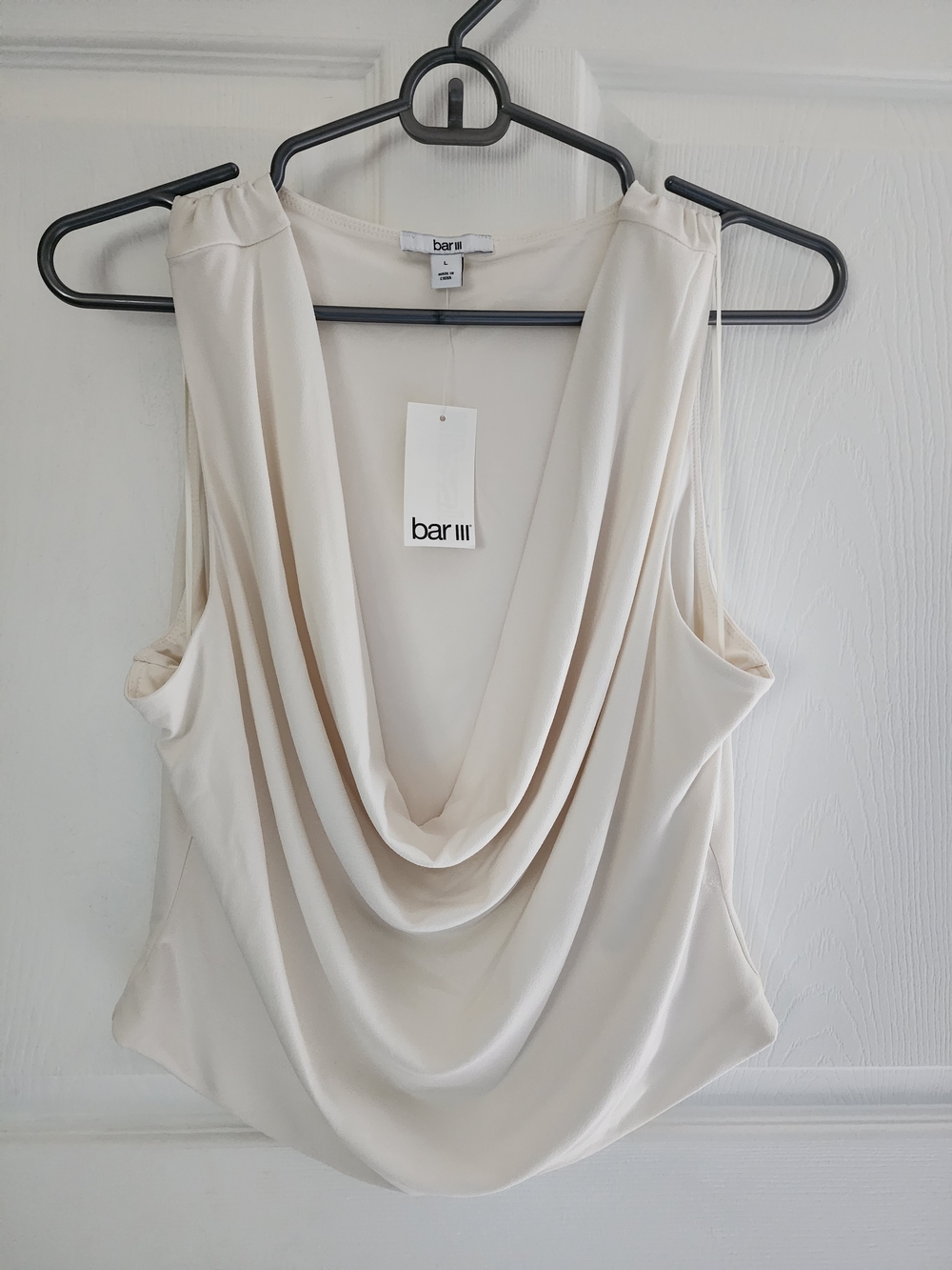 Bar III Cream Draped Cowl Neck Sleeveless Camisole